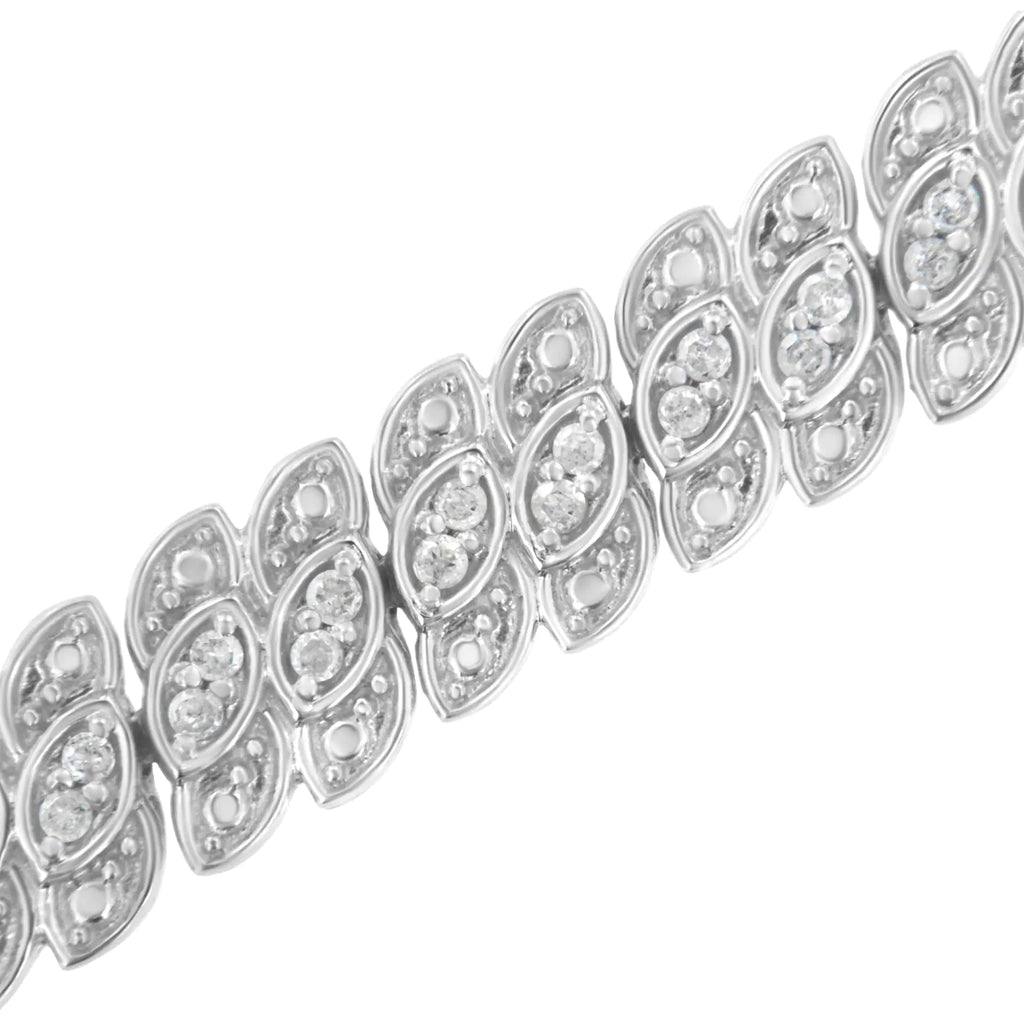 Bracelet tennis en argent sterling 925 de 1,0 ct avec diamants taille ronde, feuille et maillons en forme de poire (couleur IJ, pureté I2-I3) - 7,25"