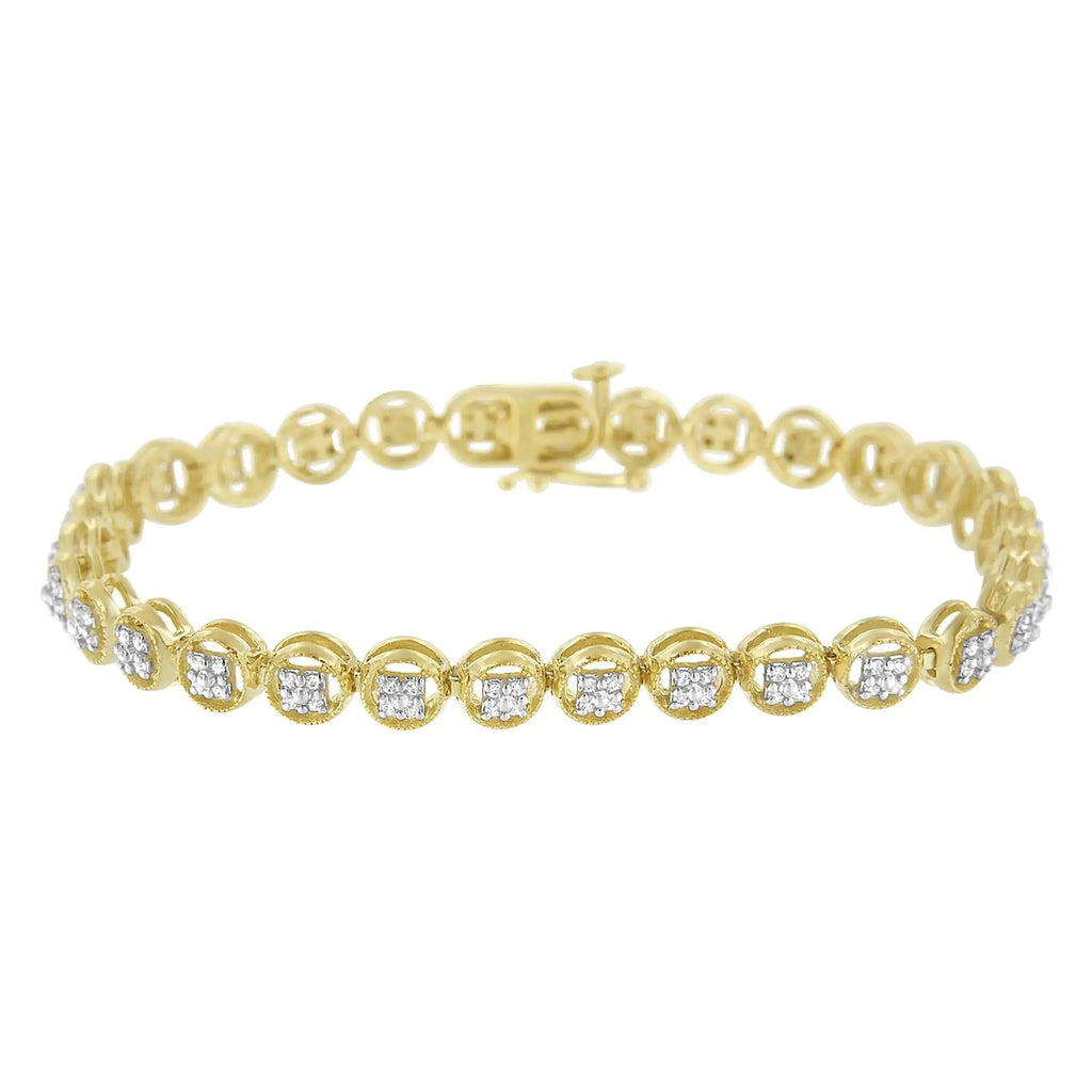 Pulsera de tenis con eslabones en forma de rueda de 7" y diamantes de 1/4 ct en plata esterlina 925 (color IJ, claridad I2-I3)