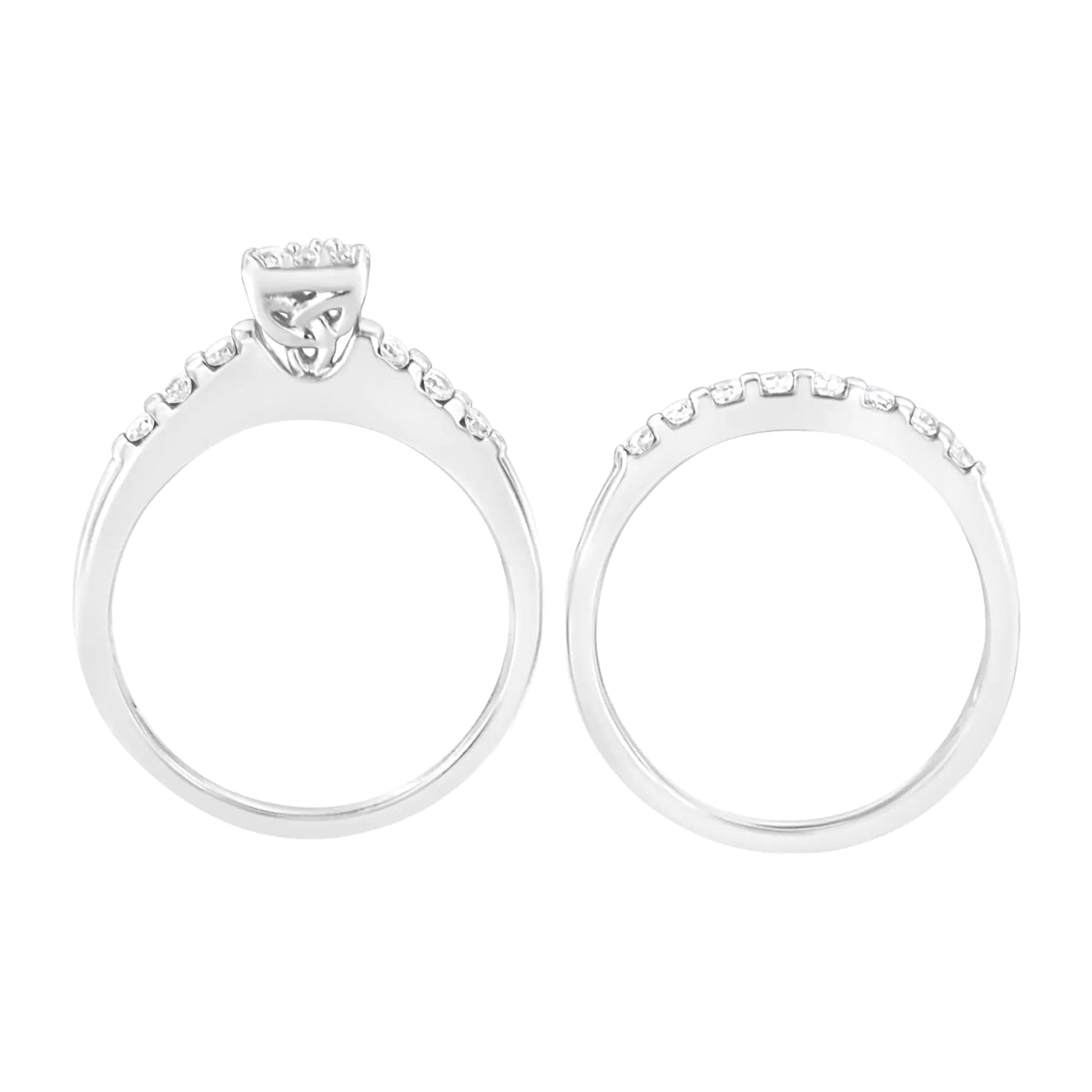 Anillo de compromiso y conjunto de banda con diamantes cultivados en laboratorio de 3/4 ct en plata esterlina 925 (color FG, claridad VS2-SI1)