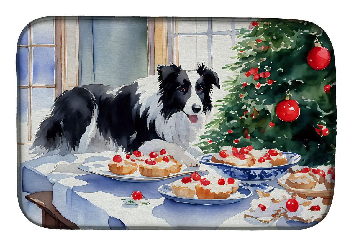Alfombrilla para secar platos con forma de galletas navideñas de Border Collie