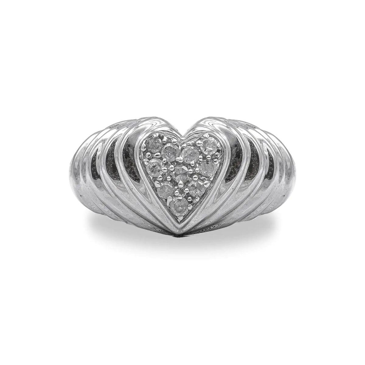 Anillo con forma de corazón con diamantes redondos de 1/6 ct en plata de ley 925 con la palabra "Heartbeat" (color IJ, claridad I3)