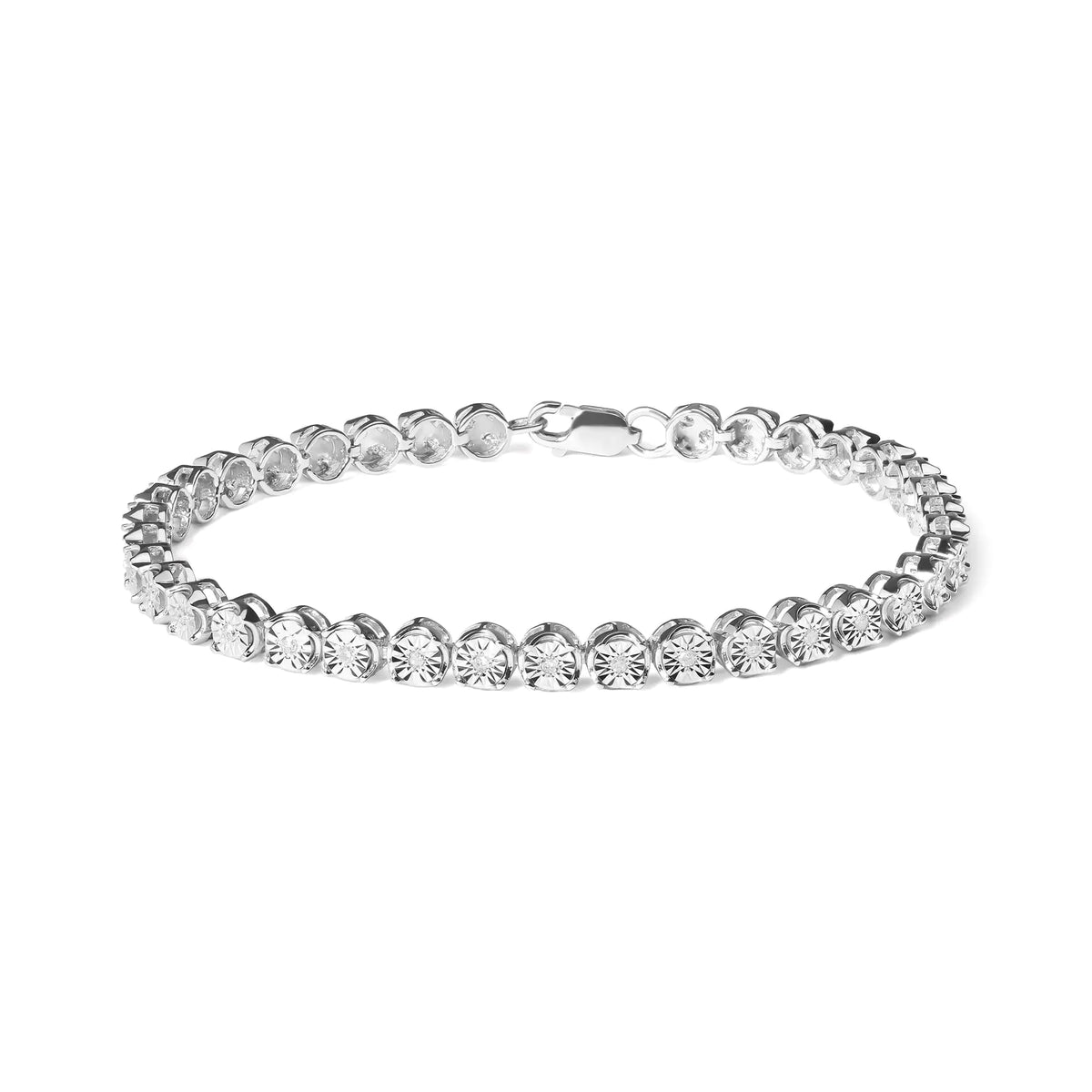 Pulsera de tenis con eslabones redondos en forma de estrella y diamantes engastados en plata de ley 925 de 1/4 ct (color IJ, claridad I2-I3) - Tamaño 7,25"