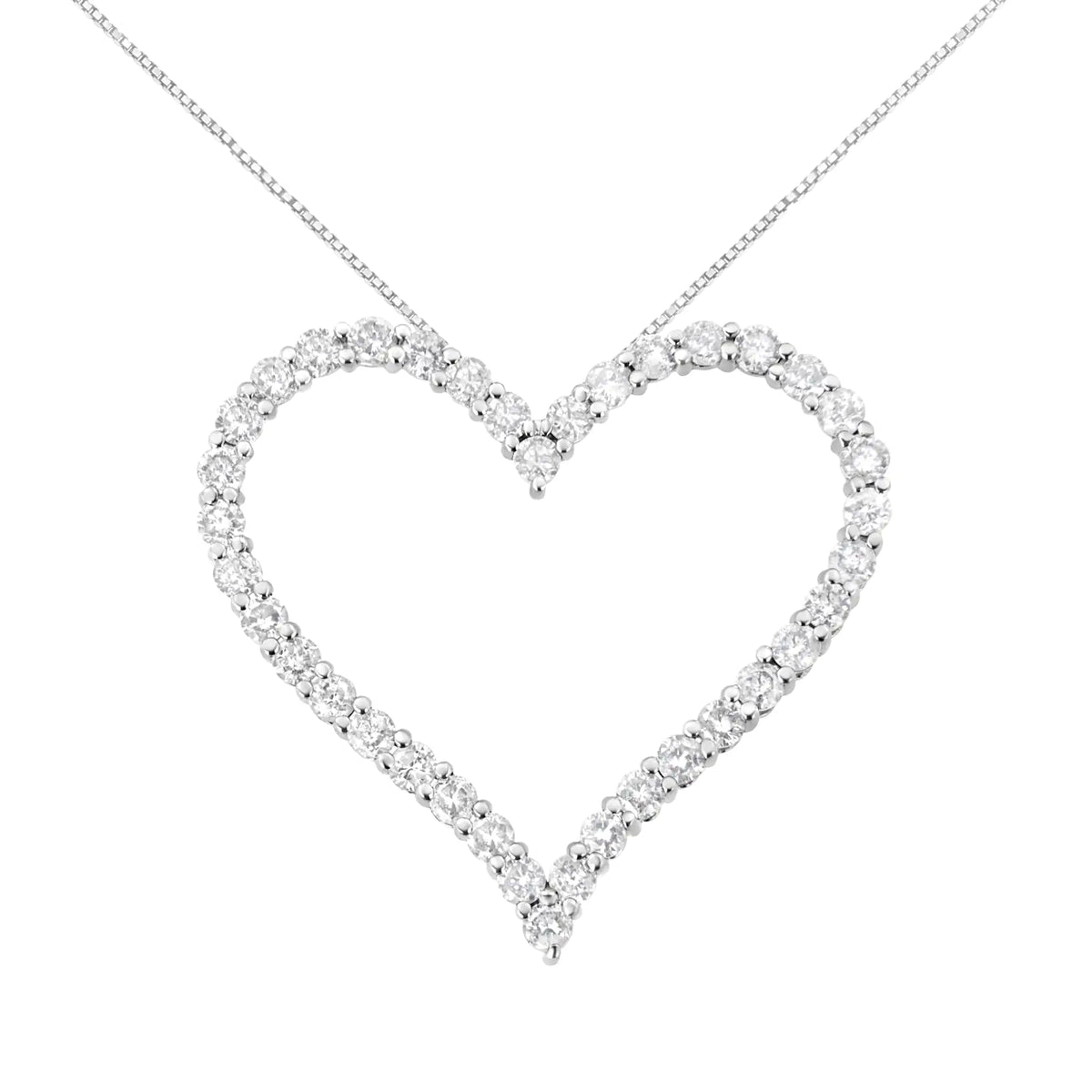 Collar con colgante de corazón abierto de diamantes de talla redonda de 3,0 cttw en plata de ley 925 (color IJ, claridad I2-I3) - 18"