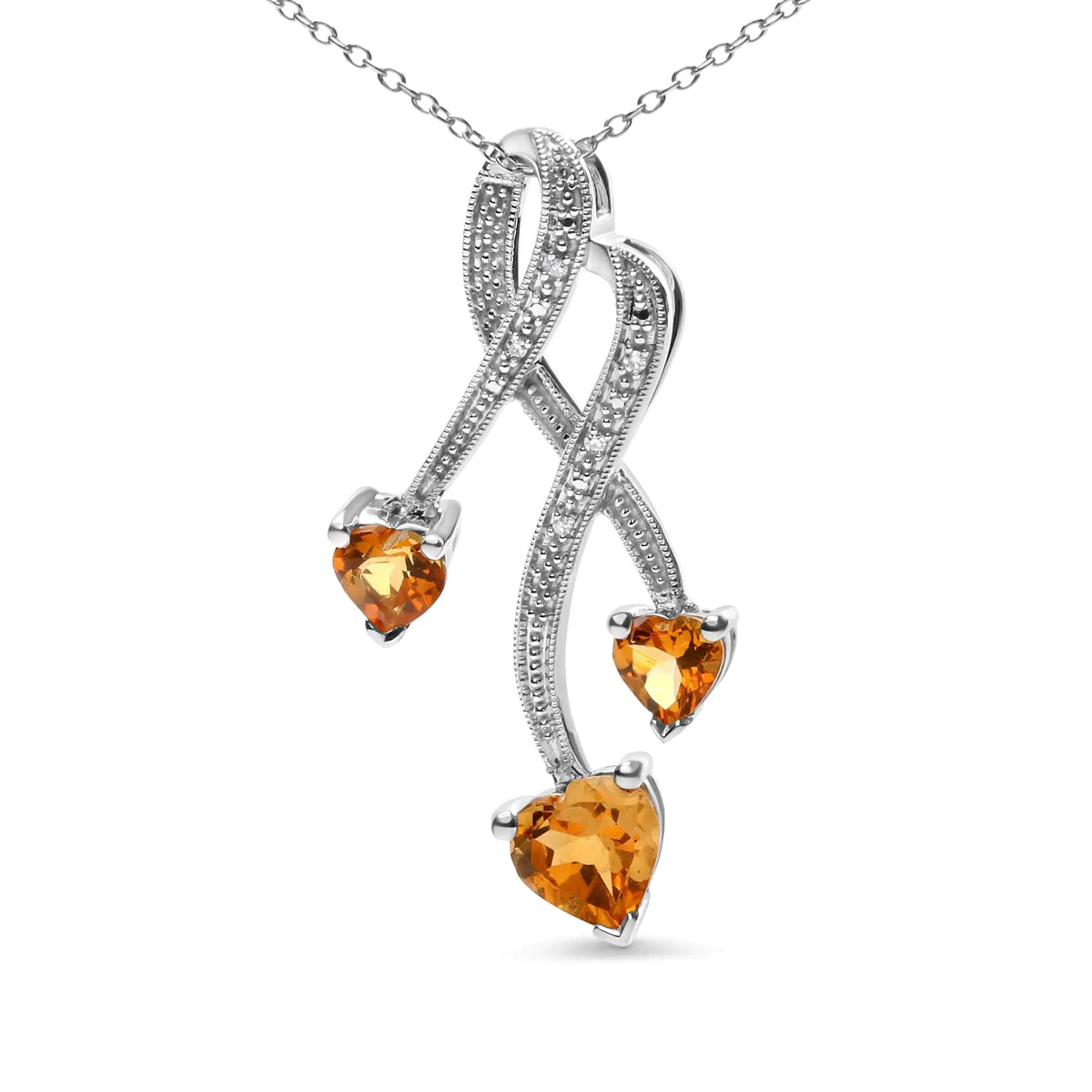 Collar con colgante en espiral de 45 cm con forma de corazón de citrino y detalles de diamantes en plata de ley 925 (color HI, claridad SI1-SI2)