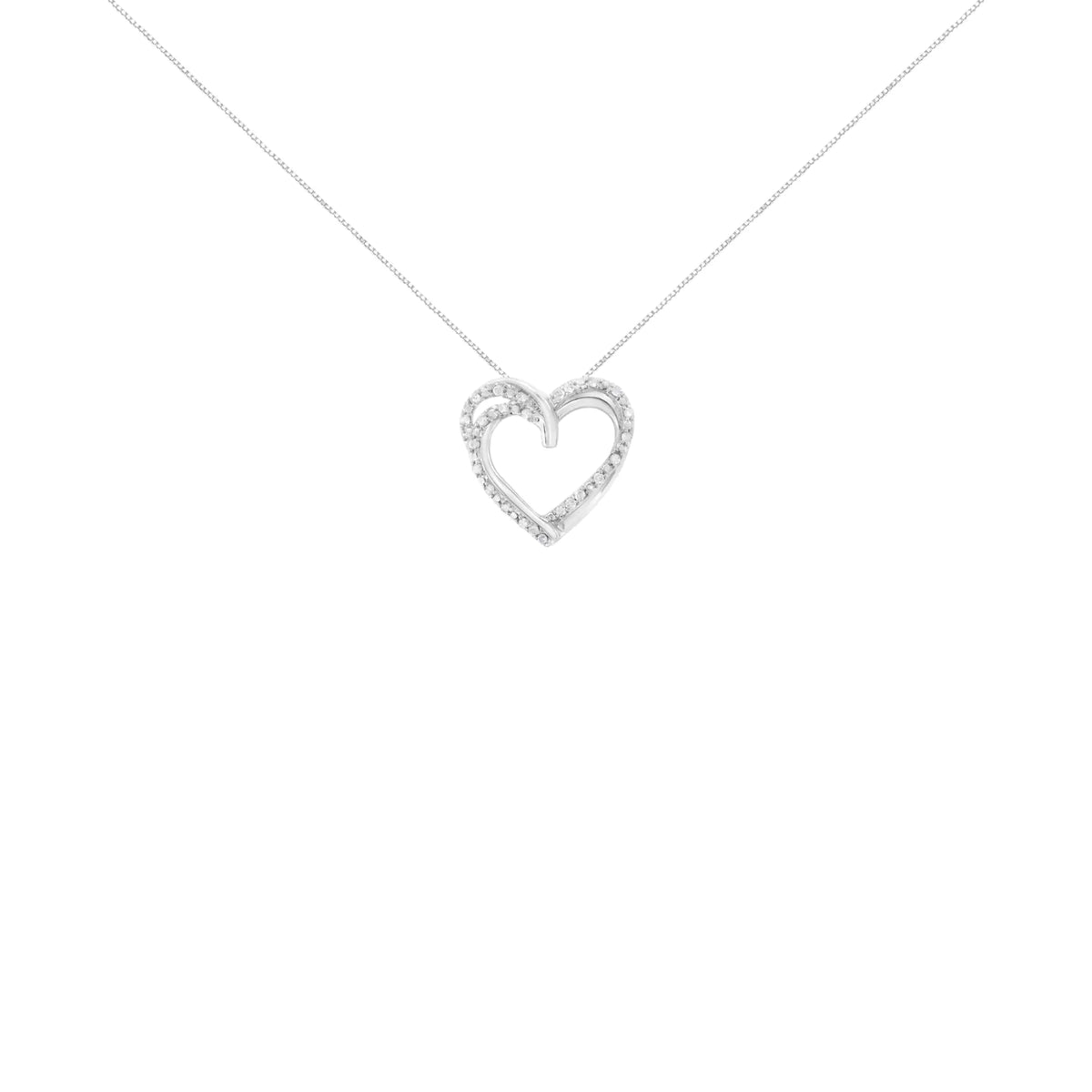 Collar con colgante de 18" con doble corazón tejido de diamantes de talla redonda engastados en garras de 1/4 cttw en plata esterlina 925 (color IJ, claridad I2-I3)