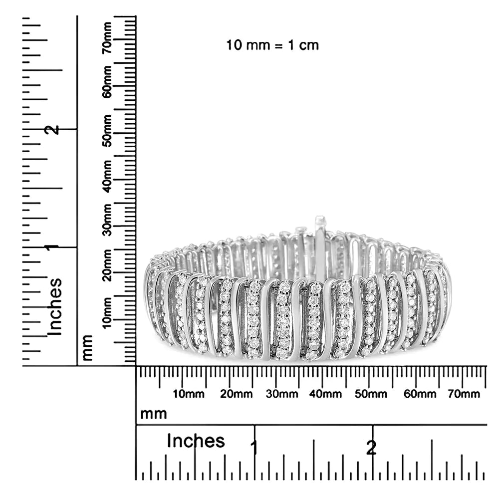Bracelet tennis en argent sterling 925 avec diamants de 8 1/2 ct et 7 rangées de chevrons à maillons incurvés en forme de « S » (couleur IJ, clarté I1-I2) - 7,25"
