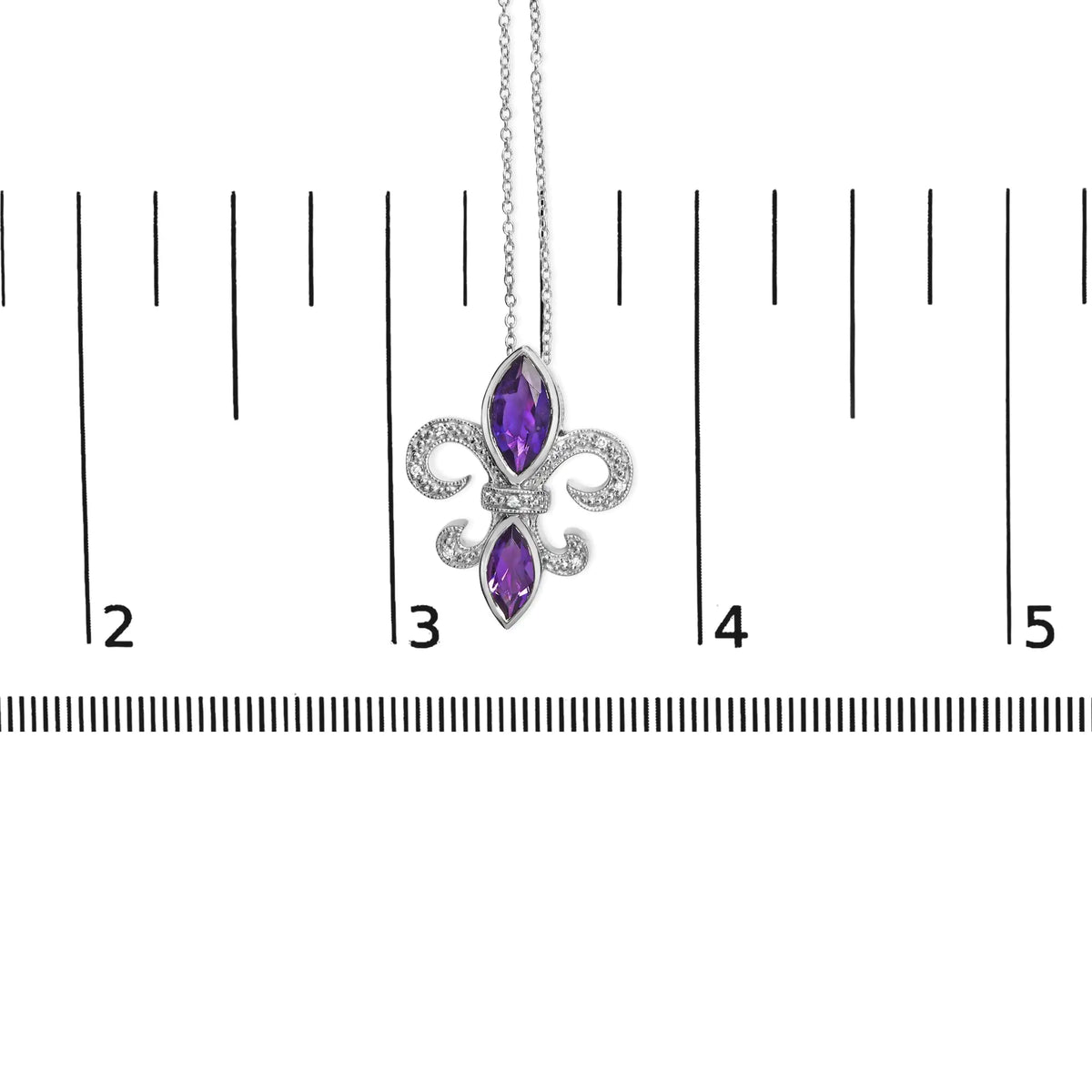 Collar con colgante de flor de lis con amatista morada y detalles de diamantes en plata de ley 925 (color HI, claridad SI1-SI2), tamaño 18"