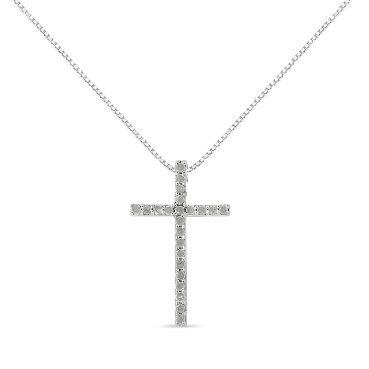 Collar con colgante de cruz de diamantes de talla redonda de 1/4 ct y 18 in en plata de ley 925 (color IJ, calidad promocional I3)