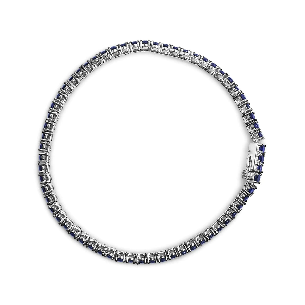Bracelet de tennis en argent sterling 925 avec saphir bleu synthétique rond de 5 3/4 ct - 7,25 pouces