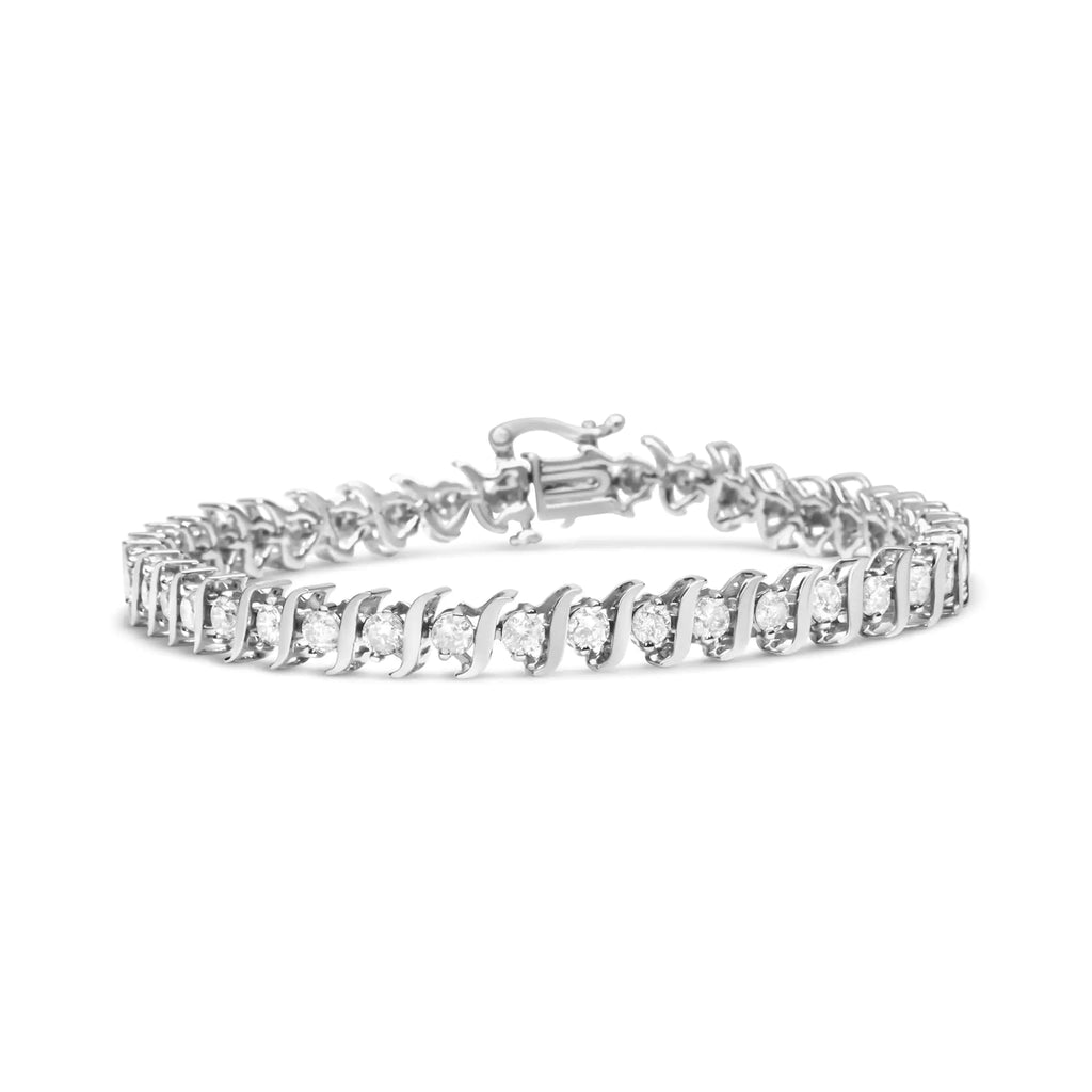 Pulsera de tenis con eslabones en forma de "S" y diamantes de talla redonda de 4,00 ct en plata de ley 925 (color IJ, claridad I3), tamaño 7"