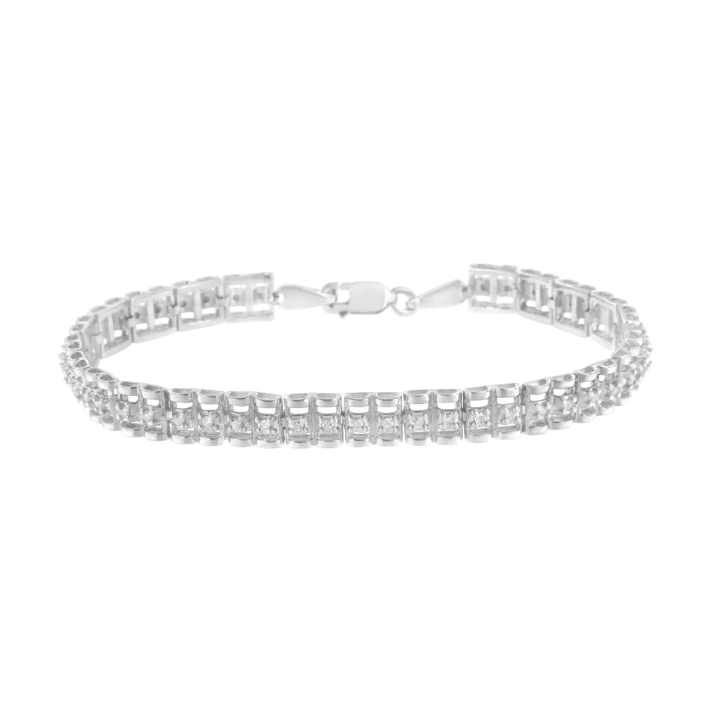Bracelet tennis à double maillon en argent sterling 925 avec diamants taille ronde 1/4 ct (clarté IJ, couleur I2-I3) - Taille 7"