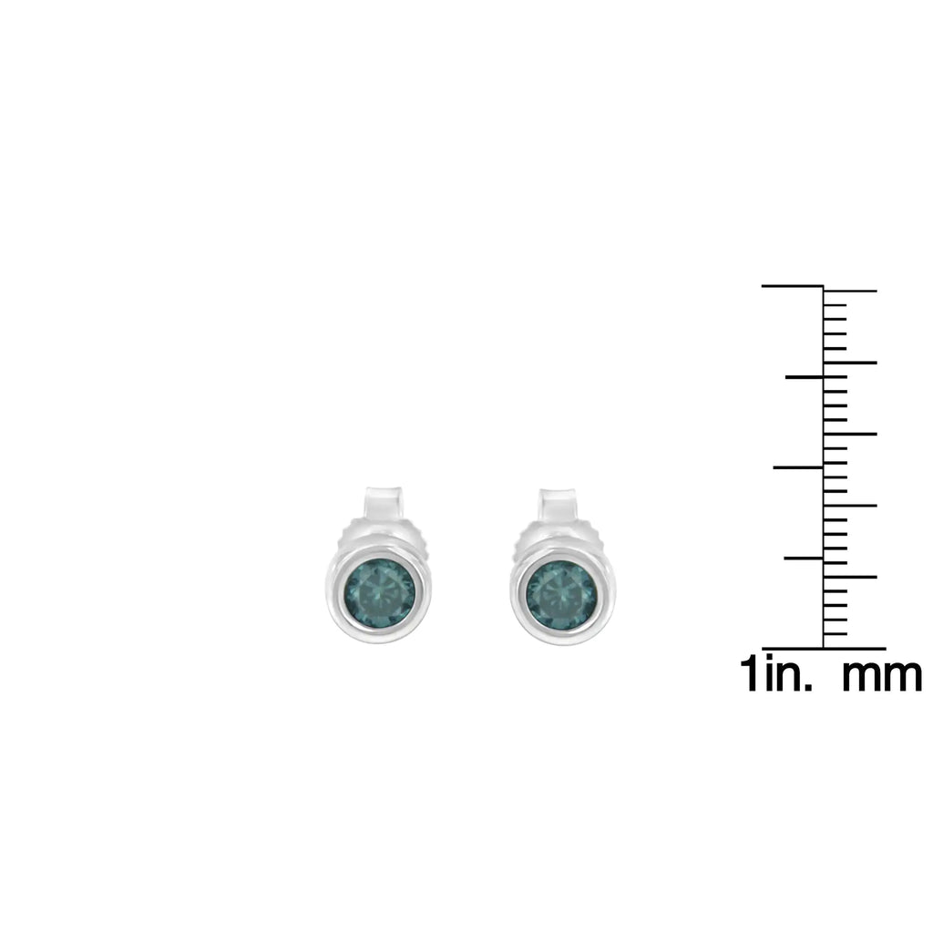 Aros con bisel de diamantes azules de talla brillante de 1/5 ct en plata esterlina 925 (color elegante, claridad I2-I3)