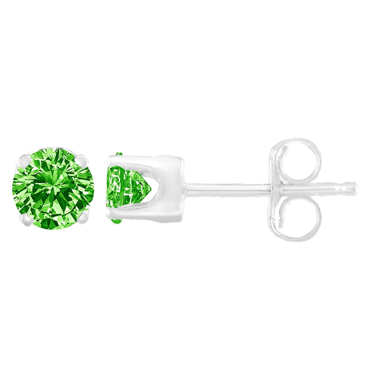 Aros clásicos de 4 puntas con diamantes verdes de talla brillante de 1/5 ct en plata esterlina 925 (color elegante mejorado, claridad I2-I3)